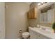 Bathroom features a decorative mirror, medicine cabinet, and neutral-toned walls at 500 Lemontree Ct, Graham, NC 27253