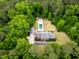 Stunning aerial view of an estate featuring a pool, tennis court, and lush greenery at 500 Old Greensboro Rd, Chapel Hill, NC 27516