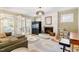 Inviting living space with a fireplace, stylish decor, and access to a sunroom at 5713 Old Forge Cir, Raleigh, NC 27609