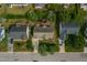 Aerial view of a neighborhood with mature trees and well-maintained lawns at 7109 Spanglers Spring Way, Raleigh, NC 27610