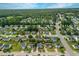 Aerial view of a neatly planned residential community with green lawns, mature trees, and well-spaced single-Gathering homes at 7109 Spanglers Spring Way, Raleigh, NC 27610