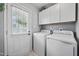 Clean laundry room with modern appliances, ample cabinet space, and access to the backyard at 827 Lockesley Ln, Burlington, NC 27217