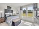 Bedroom showcasing a comfortable bed with striped bedding and decorative basketball accents at 1112 Landen Creek Ln, Zebulon, NC 27597