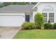 Inviting front entrance with a dark blue front door, white siding, and lush landscaping at 1408 Fairmont St, Durham, NC 27713