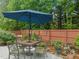 Outdoor patio featuring a table with seating and large shade umbrella at 1408 Fairmont St, Durham, NC 27713