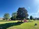 Landscaped front yard with mature trees, grass, and clear blue sky at 296 Shoreline Dr, Princeton, NC 27569