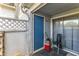 Outdoor patio with gray and blue color scheme and privacy lattice at 4907 Hollenden Dr # 106, Raleigh, NC 27616