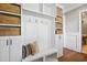 Convenient mud room featuring built-in storage, hooks, and seating at 5125 Avalaire Oaks Dr, Raleigh, NC 27614