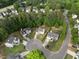 Aerial view of neighborhood showcasing tree-lined streets, well-maintained homes, and landscaped yards at 8004 Mill Bluff Ct, Raleigh, NC 27616