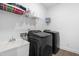 Modern laundry room features new black washer and dryer units at 2140 Stegemann St, Apex, NC 27502