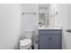 Stylish half-bathroom with vanity and neutral paint at 2140 Stegemann St, Apex, NC 27502