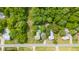 Aerial view of a rural property surrounded by lush greenery, showcasing its tranquil and private setting at 2440 Glencoe St, Burlington, NC 27217