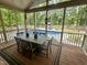 Screened-in patio with dining area overlooking the backyard pool at 4405 Brighton Ridge Dr, Apex, NC 27539