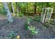 Beautiful backyard rose garden featuring a decorative white arbor and mulch ground cover at 5025 Martin Farm Rd, Raleigh, NC 27613