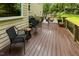 Wood deck with black railings, featuring comfortable seating and a grill, ideal for outdoor entertainment at 5025 Martin Farm Rd, Raleigh, NC 27613