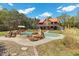 Beautiful outdoor pool area with natural rock accents, a spa, and lush greenery at 6707 Frieden Church Rd, Gibsonville, NC 27249