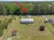 Overhead view highlighting a home with a well-kept yard and a shed, bordered by fencing, indicating property lines at 8163 Julian Rd, Dunn, NC 28334
