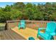 Wooden back deck features outdoor seating and a view of the wooded backyard at 109 N Valley Dr, Louisburg, NC 27549