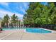 Beautiful community pool with ample seating and surrounded by lush trees, perfect for relaxation at 11710 Mezzanine Dr # 101, Raleigh, NC 27614