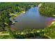 Breathtaking aerial perspective of a lake community surrounded by verdant green landscapes at 1415 Clearwater Dr, Sanford, NC 27330
