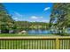 Gorgeous lake view from a deck with a manicured lawn and mature trees at 1415 Clearwater Dr, Sanford, NC 27330