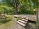 Backyard of home featuring a wooden deck with steps and a large tree at 1521 N Duke St, Durham, NC 27701