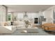 Bright living room features an L-shaped couch, plush cushions, and views into the modern kitchen at 1581 Goldfinch Perch Ln, Knightdale, NC 27545