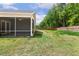 The screened porch overlooks a spacious backyard with lush green grass and a privacy fence at 230 Forest Meadow Ln, Franklinton, NC 27525