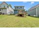 View of a flat backyard, partially shaded, including the rear of a home with a deck at 2407 Miriam Cir, Durham, NC 27704