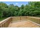 Spacious wooden deck with a wooden railing overlooks the backyard at 2407 Miriam Cir, Durham, NC 27704
