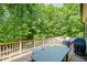 Enjoy outdoor dining and relaxing on this spacious deck surrounded by trees at 304 Villa Dr, Durham, NC 27712