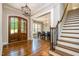 Grand foyer with hardwood floors and a beautiful staircase at 304 Villa Dr, Durham, NC 27712