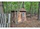 Wood-sided outbuilding with a door and windows in a secluded, wooded area at 3312 Hawk Ridge Rd, Chapel Hill, NC 27516