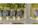 Aerial shot of homes with well-kept yards and neighborhood streets at 3700 Horton Hill Dr, New Hill, NC 27562
