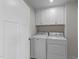 Convenient laundry room features white cabinets and modern appliances at 3700 Horton Hill Dr, New Hill, NC 27562