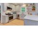 Modern kitchen featuring stainless steel appliances, white cabinets, and an island with breakfast bar at 401 Robert Hunt Dr, Carrboro, NC 27510