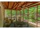 Screened-in porch with a ceiling fan and views of the lush greenery, perfect for outdoor relaxation at 401 Robert Hunt Dr, Carrboro, NC 27510