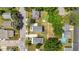 Aerial view of neighborhood homes, showcasing rooftops, driveways, yards and landscaping at 412 W Stallings St, Clayton, NC 27520