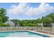 The Community Pool offers lounge chairs and picnic tables along the bright blue water at 9805 Precious Stone Dr, Wake Forest, NC 27587