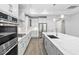 Modern kitchen featuring white cabinets, stainless steel appliances, and a spacious center island at 1009 Middleground Cir, Durham, NC 27713