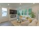 Comfortable living room with a modern fireplace, large windows, and stylish furniture at 1112 Prominence Dr, Durham, NC 27712