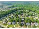 Aerial view of a residential neighborhood with lush greenery and well-maintained homes at 112 Nelson Ln, Clayton, NC 27527