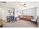 Spacious bonus room featuring carpet, a ceiling fan, and ample room for relaxing at 112 Nelson Ln, Clayton, NC 27527