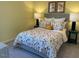 Bedroom with yellow walls, and a bed with a floral comforter, lamps on either side at 128 Sagamore Avenue, Angier, NC 27501