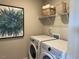 A laundry room featuring a modern washer and dryer with some decor at 128 Sagamore Avenue, Angier, NC 27501