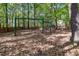 Backyard swing set providing hours of fun, nestled in a leaf-covered area with mature trees at 141 Clay Ridge Way, Holly Springs, NC 27540