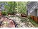Lush backyard with wooden deck and border, offering a private and inviting outdoor space at 141 Clay Ridge Way, Holly Springs, NC 27540