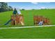 Community playground featuring wooden playsets with slides and climbing structures, set on a lush green lawn at 1601 Goldfinch Perch Ln, Knightdale, NC 27545