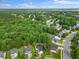 Expansive aerial view of homes nestled within a lush, tree-filled neighborhood with sidewalks on a sunny day at 205 Hornholly Way, Holly Springs, NC 27540