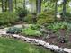 Beautiful landscaping showcasing stone borders, flowers, and Japanese Maple trees at 27425 Walker, Chapel Hill, NC 27517